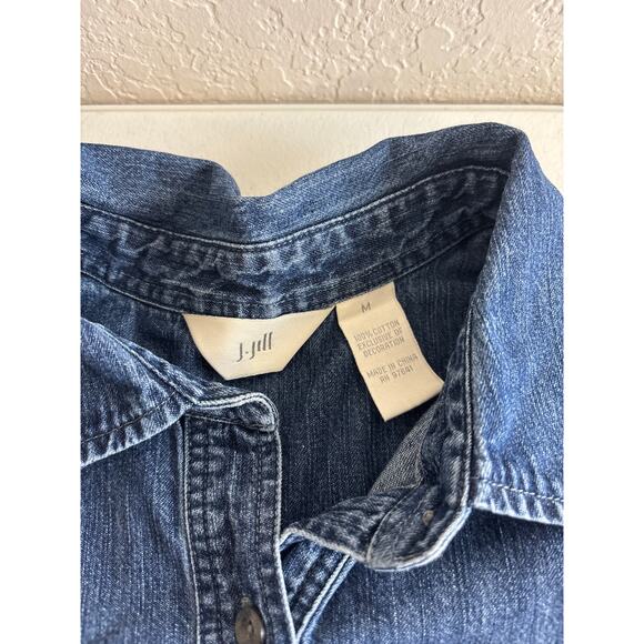 J. Jill Denim Top Shirt Jacket Accented with Beaded Hemline 3/4 Sleeves Size M - Picture 3 of 11
